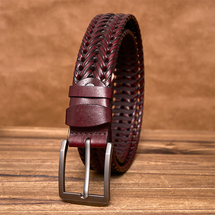 Men's Casual Handwoven Braided Leather Belt - Burgundy - 44 - image 16