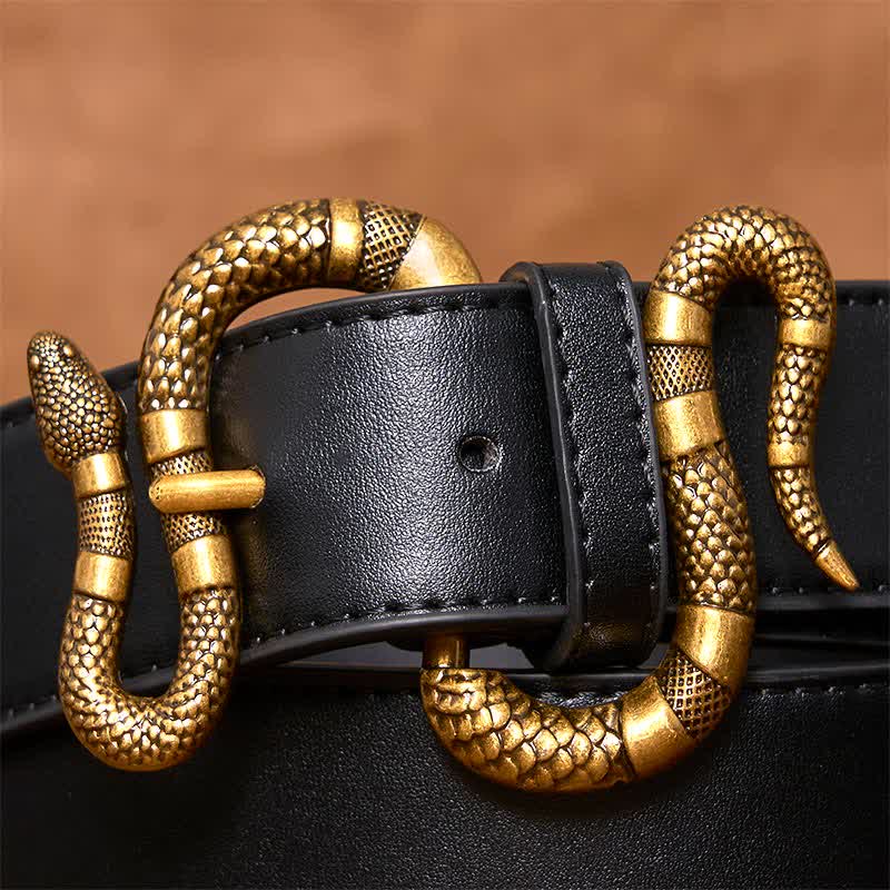 Men's Punk Bronze Serpent Buckle Streetwear Leather Belt - image 2