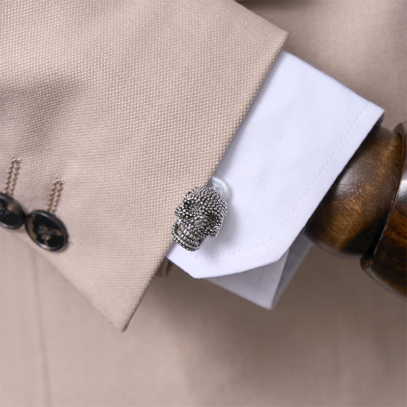 Men's 1 Pair Silver-Tone Punk Skull Head Cufflinks - image 1