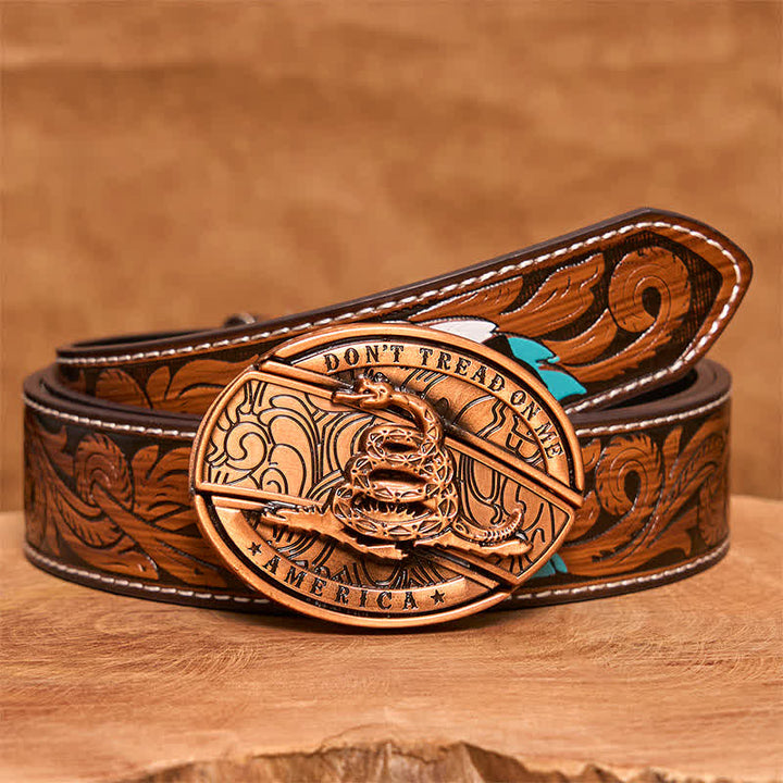 Men's DIY Red Bronze Snake Hidden Folding Knife Leather Belt - Snake - Brown Feather Belt - 40 - image 10