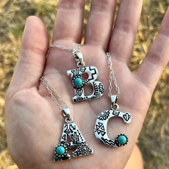 Retro Turquoise Unisex Letter Metal Necklace - image 1