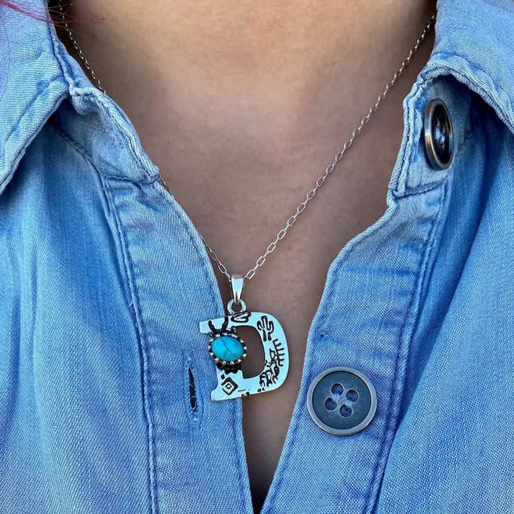 Retro Turquoise Unisex Letter Metal Necklace - image 1