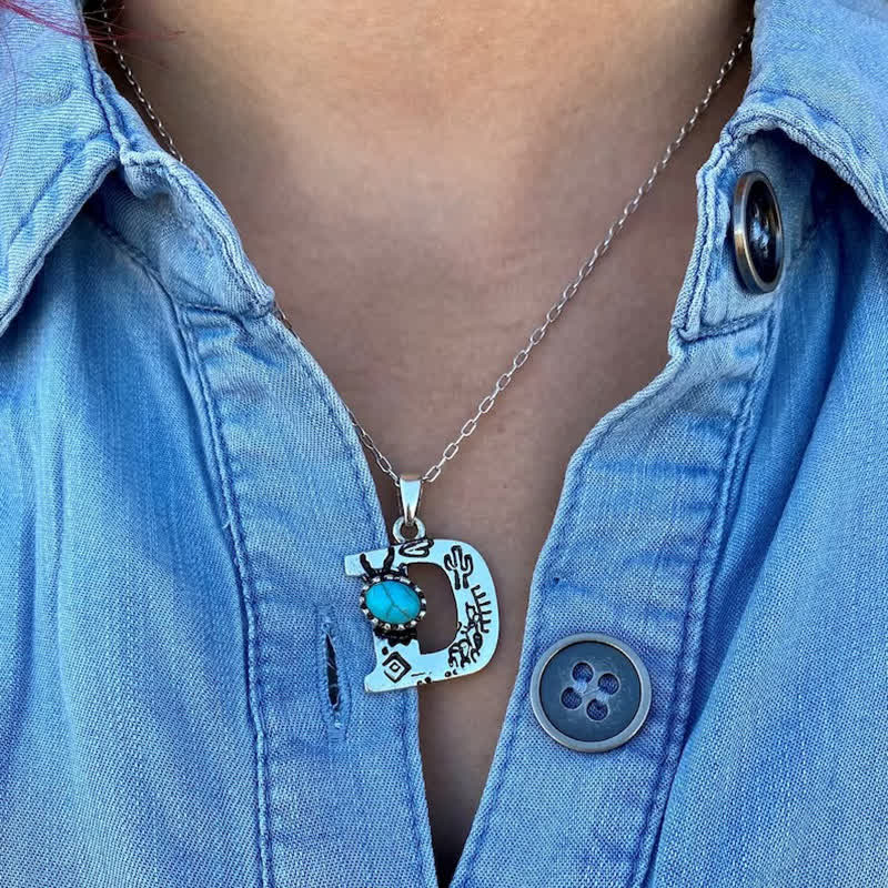 Retro Turquoise Unisex Letter Metal Necklace - image 2
