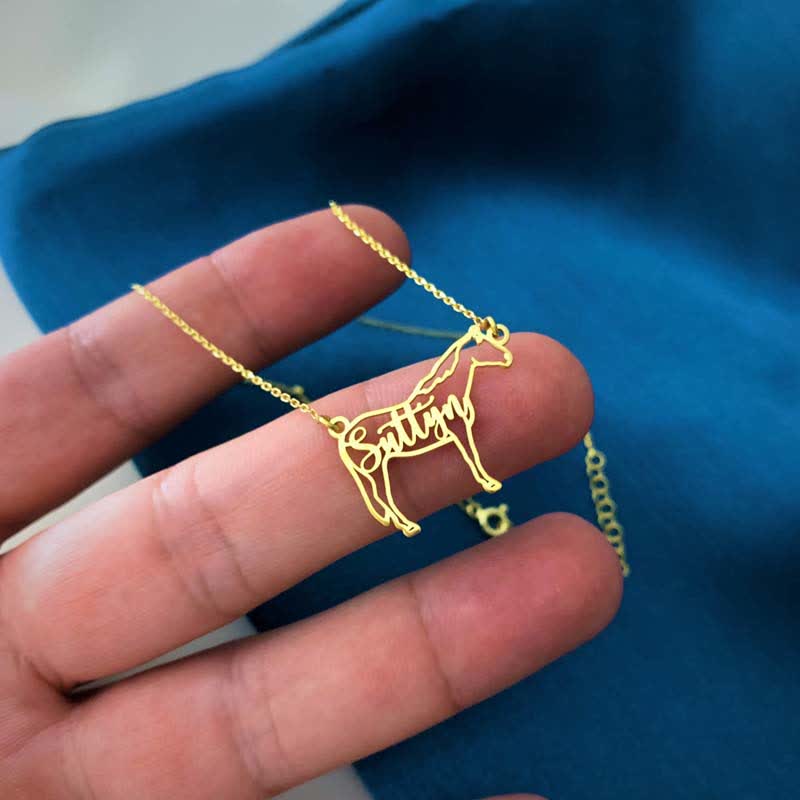 Custom Name Horse Lover Pendant Necklace - Gold - image 1