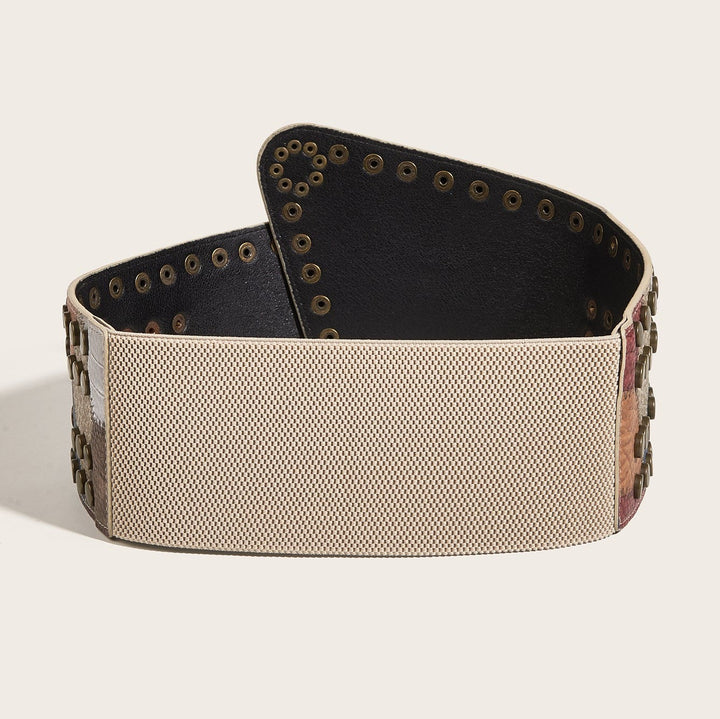 Women's Retro Leather Ball Pattern Antique Copper Nail Waist Belt - image 3