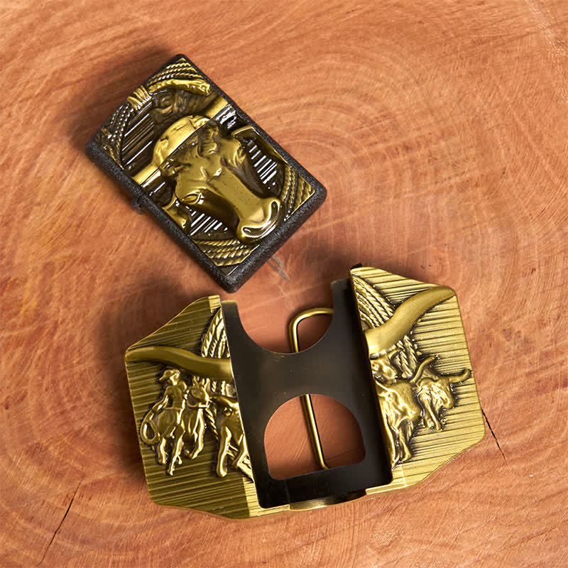 Men's DIY Golden Domineering Bull Leather Belt with Hidden Lighter - image 5