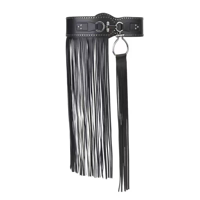 Western Cowboy Women's Hippie Tassel Leather Corset Belt - Tassel waistband elastic - image 7