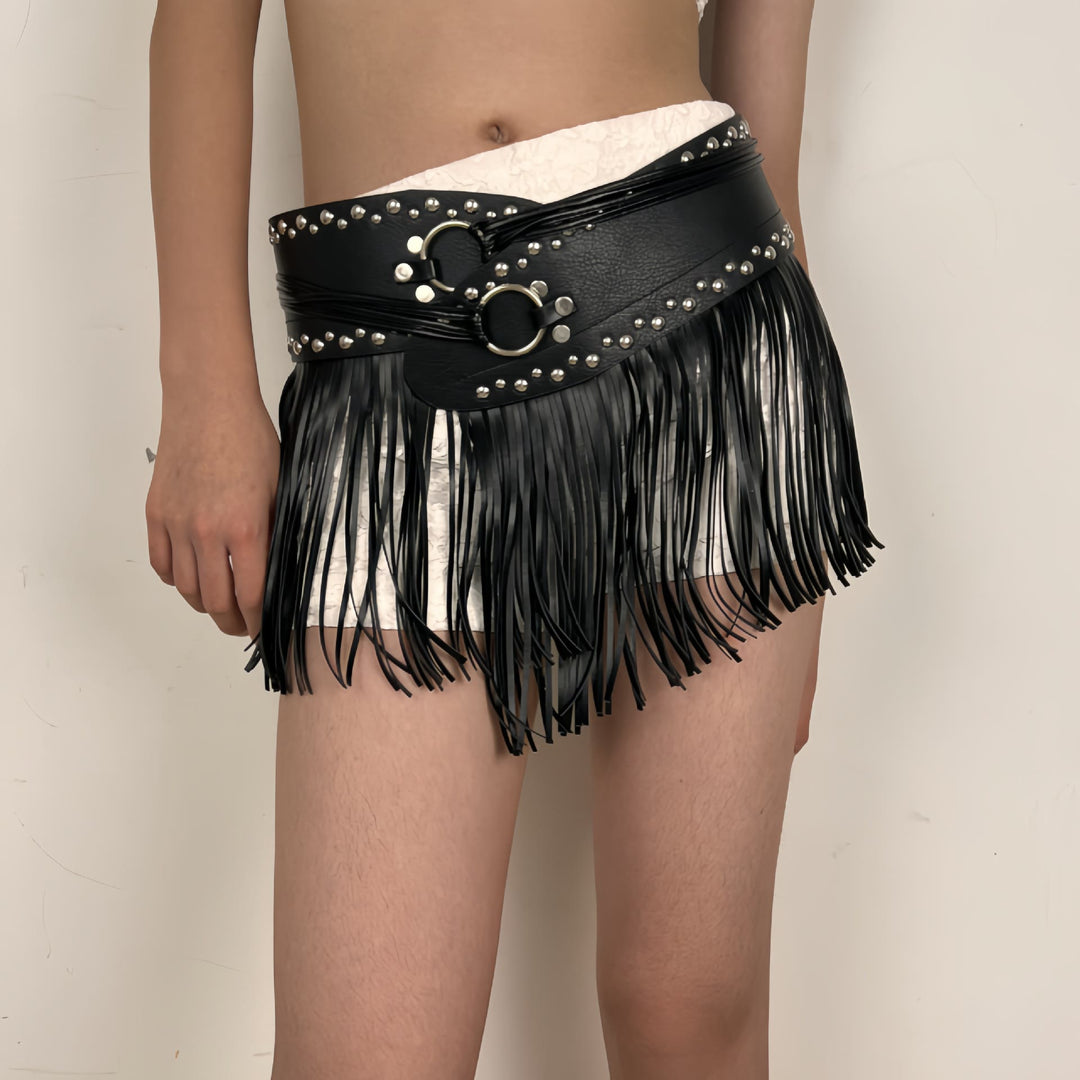 Western Cowboy Women's Hippie Tassel Leather Corset Belt - image 3