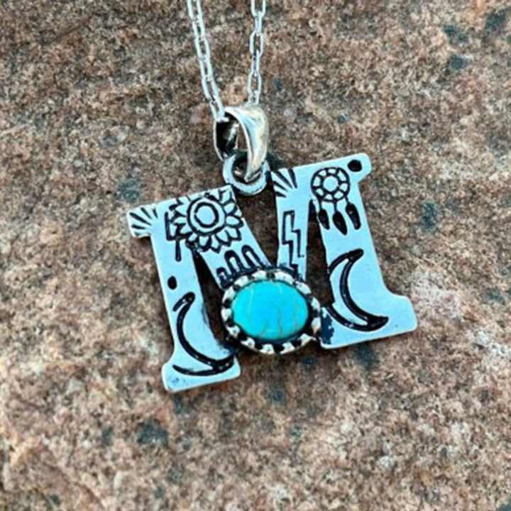 Retro Turquoise Unisex Letter Metal Necklace - M - image 11