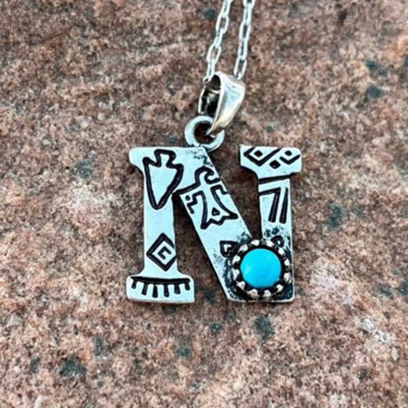 Retro Turquoise Unisex Letter Metal Necklace - N - image 12
