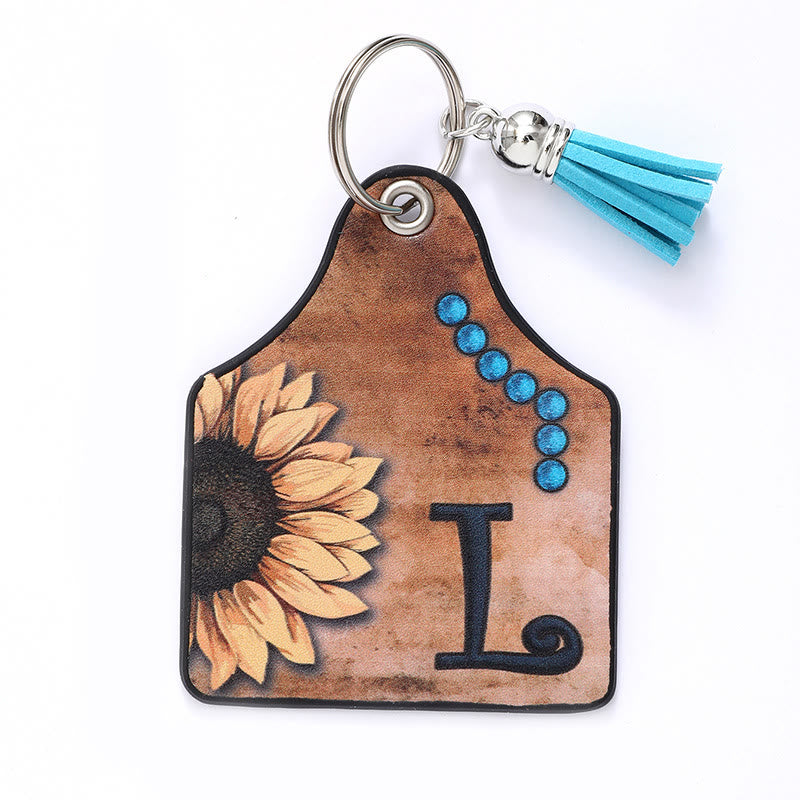 Western Style Sunflower&Letter Tassel Leather Keychain - L - image 13