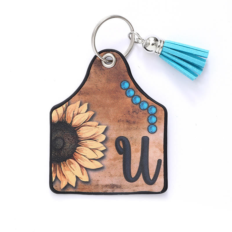 Western Style Sunflower&Letter Tassel Leather Keychain - U - image 22
