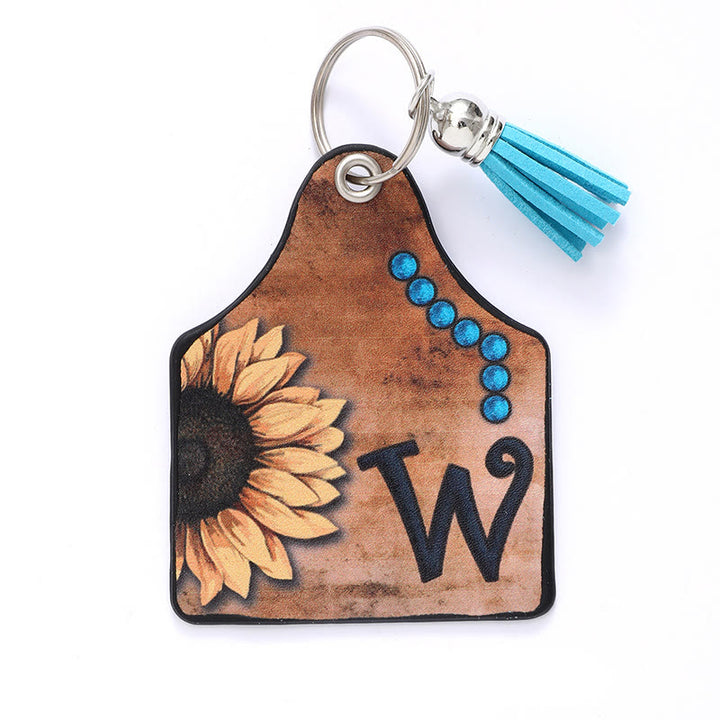 Western Style Sunflower&Letter Tassel Leather Keychain - W - image 24