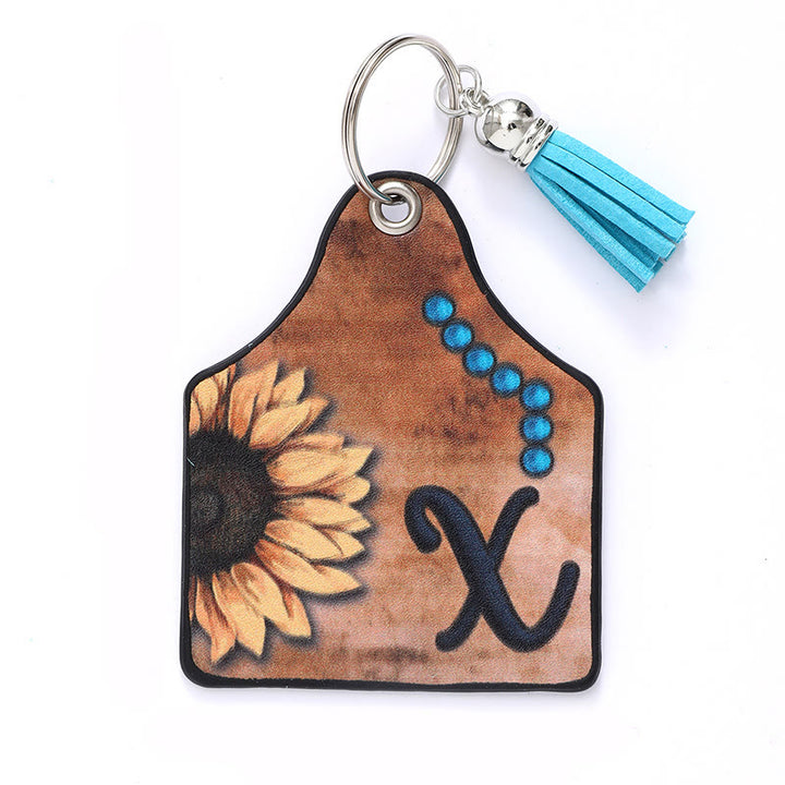 Western Style Sunflower&Letter Tassel Leather Keychain - X - image 25