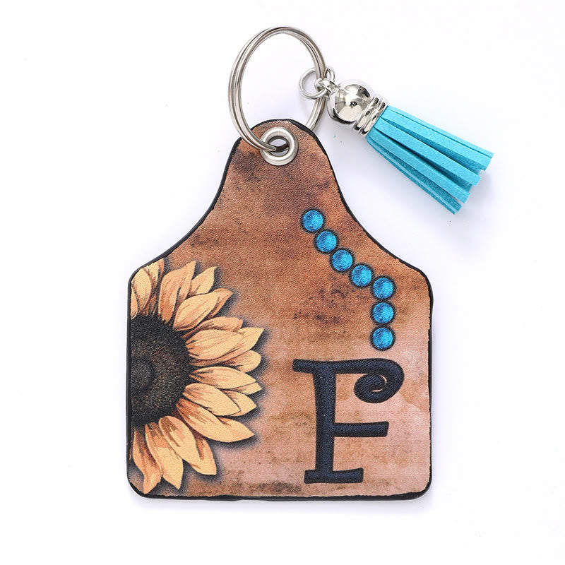 Western Style Sunflower&Letter Tassel Leather Keychain - F - image 7