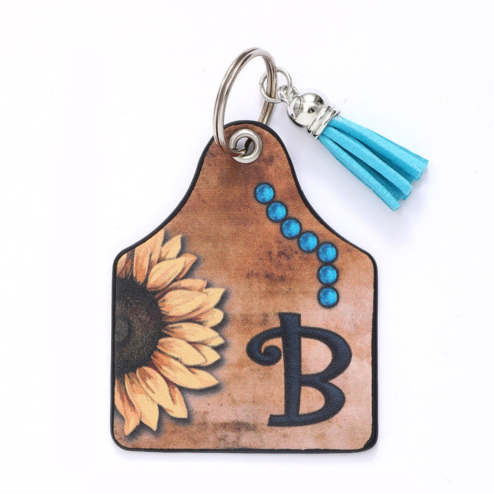 Western Style Sunflower&Letter Tassel Leather Keychain - B - image 3