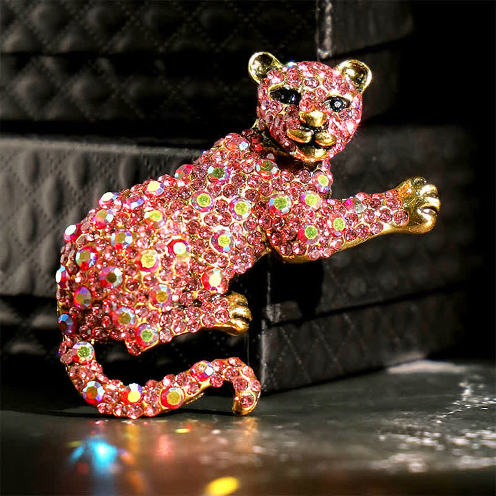 Men's Majestic Tiger Large Luxury Sparkling Rhinestone Brooch - Pink - image 15