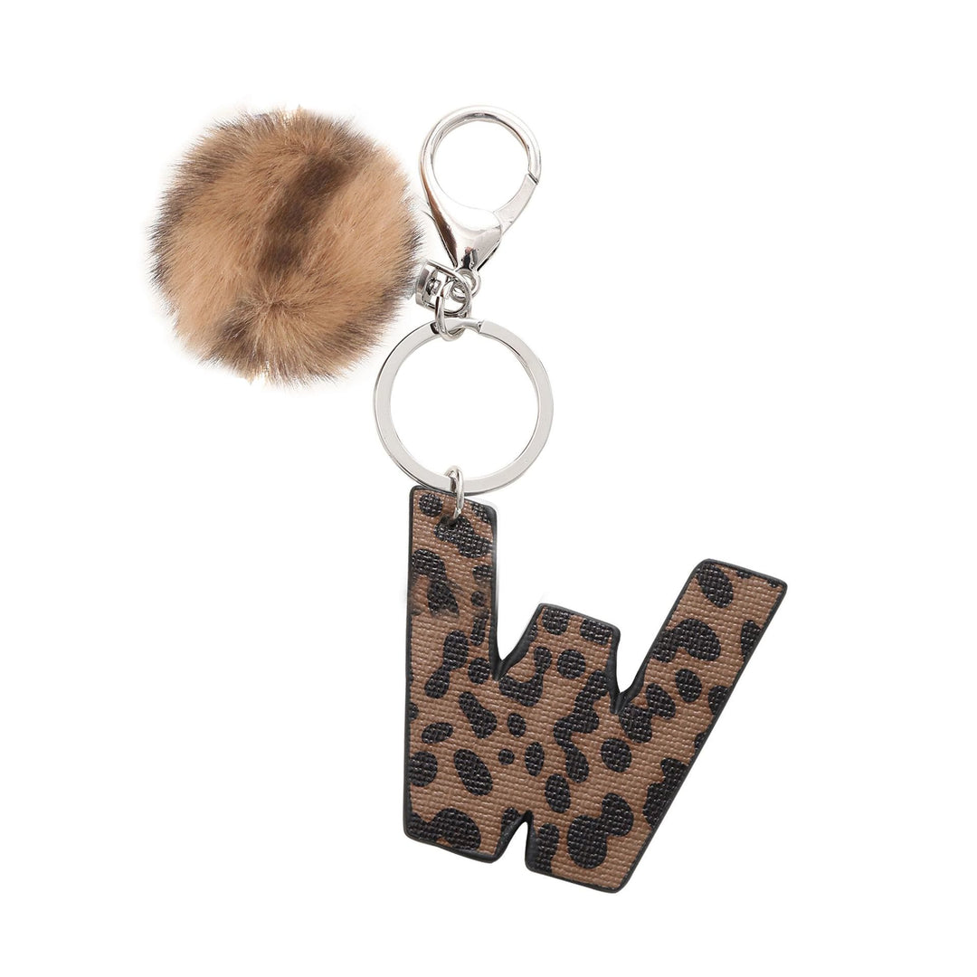 Western Style Leopard Print Letter Leather Keychain With Plush Ball - W - image 24