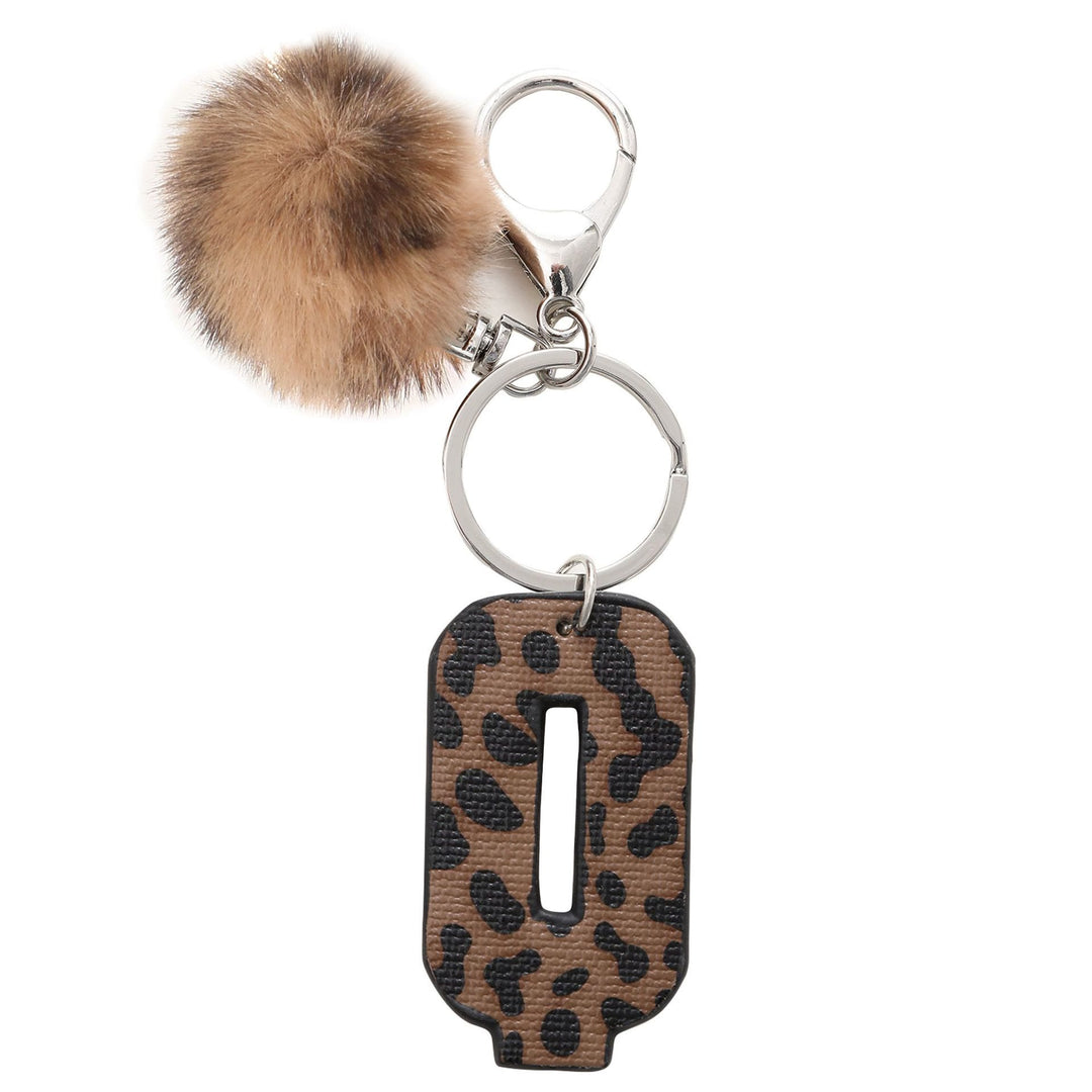 Western Style Leopard Print Letter Leather Keychain With Plush Ball - Q - image 18