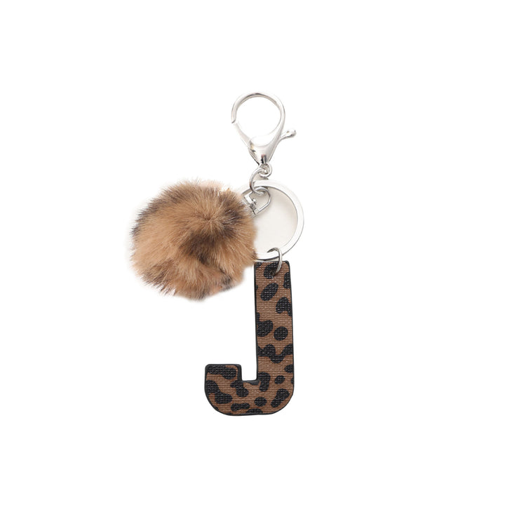 Western Style Leopard Print Letter Leather Keychain With Plush Ball - J - image 11