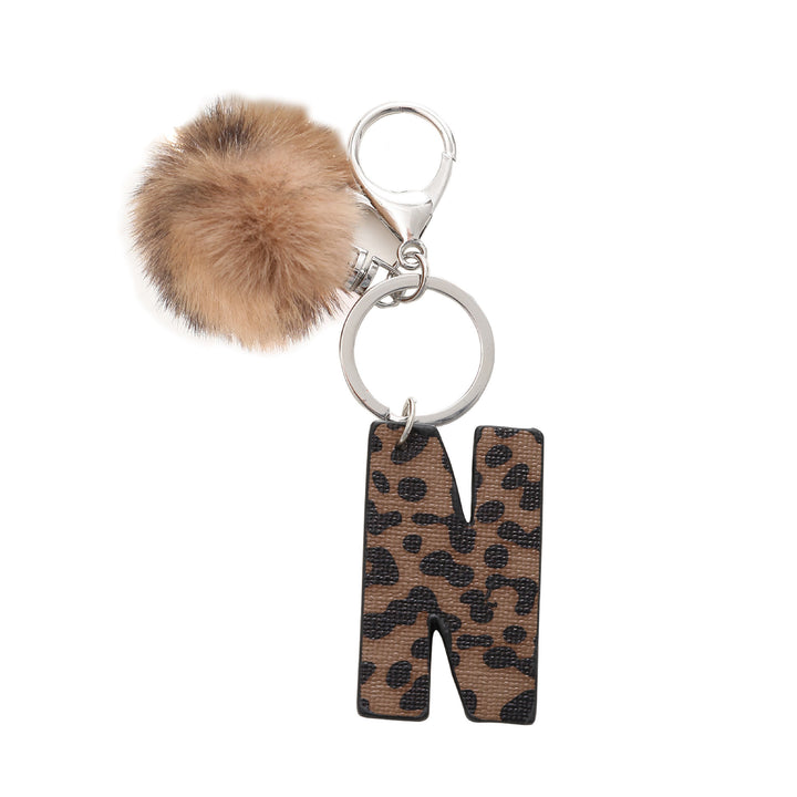 Western Style Leopard Print Letter Leather Keychain With Plush Ball - N - image 15