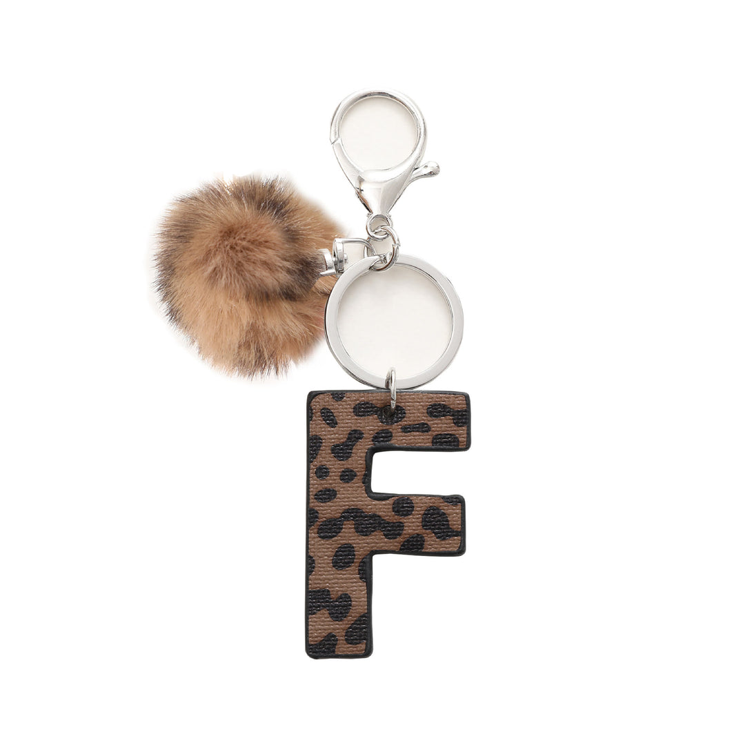 Western Style Leopard Print Letter Leather Keychain With Plush Ball - F - image 7