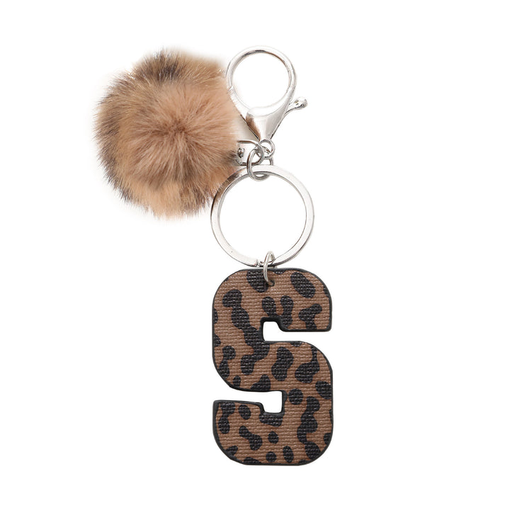 Western Style Leopard Print Letter Leather Keychain With Plush Ball - S - image 20