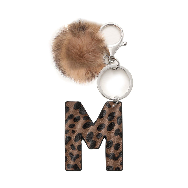 Western Style Leopard Print Letter Leather Keychain With Plush Ball - M - image 14