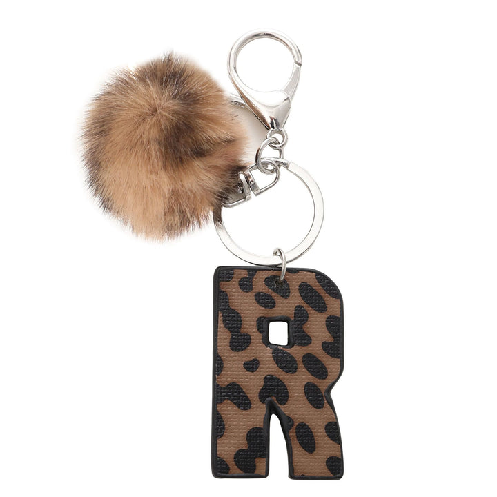 Western Style Leopard Print Letter Leather Keychain With Plush Ball - R - image 19