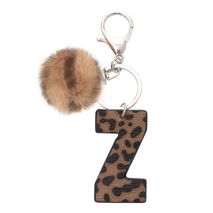 Western Style Leopard Print Letter Leather Keychain With Plush Ball - Z - image 27