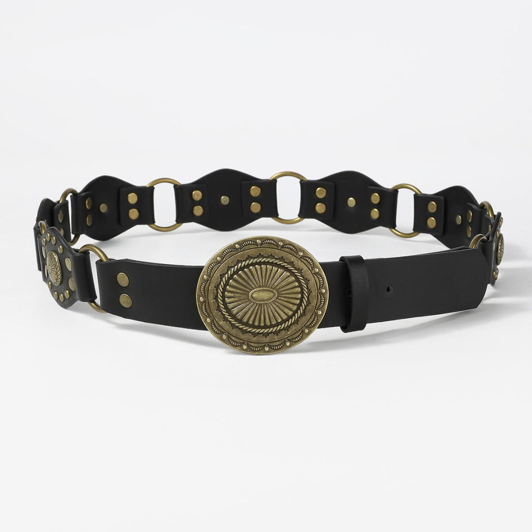 Retro Street Fashion Hollow-out Splicing Circular Ring Women's Leather Belt - image 3