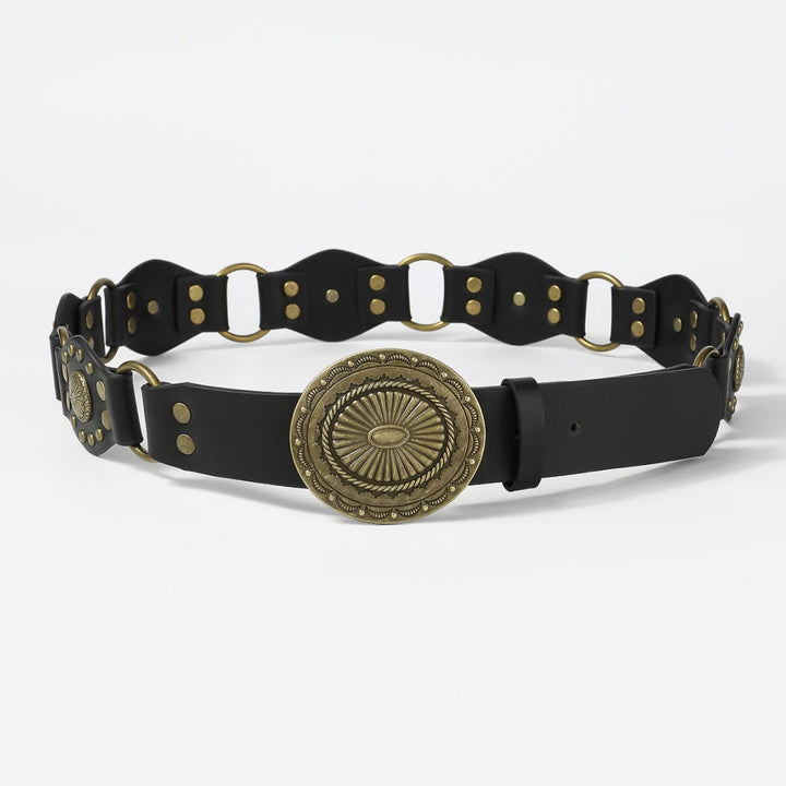 Retro Street Fashion Hollow-out Splicing Circular Ring Women's Leather Belt - image 3