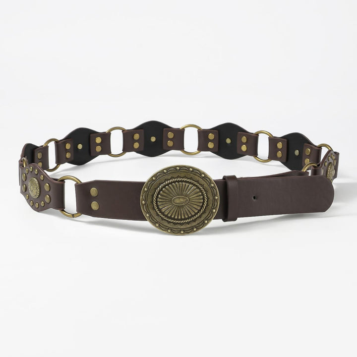 Retro Street Fashion Hollow-out Splicing Circular Ring Women's Leather Belt - image 6