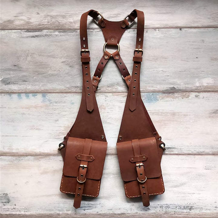 Retro Punk Anti-theft Mobile Phone Leather Shoulder Bag - Brown - image 3