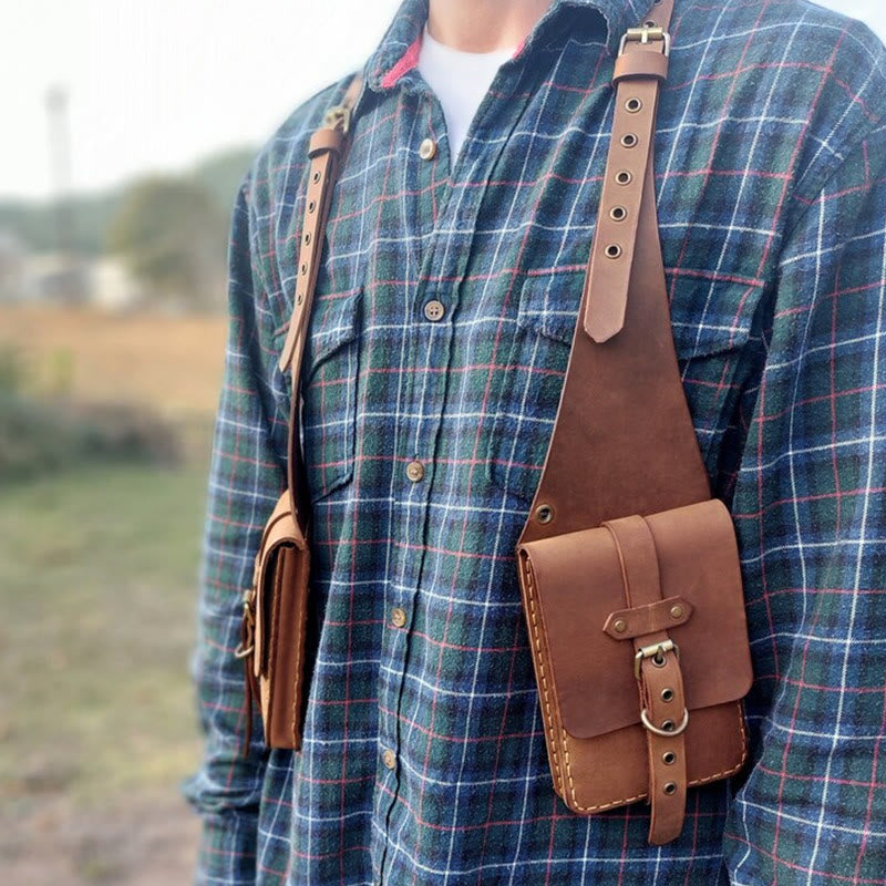 Retro Punk Anti-theft Mobile Phone Leather Shoulder Bag - image 1