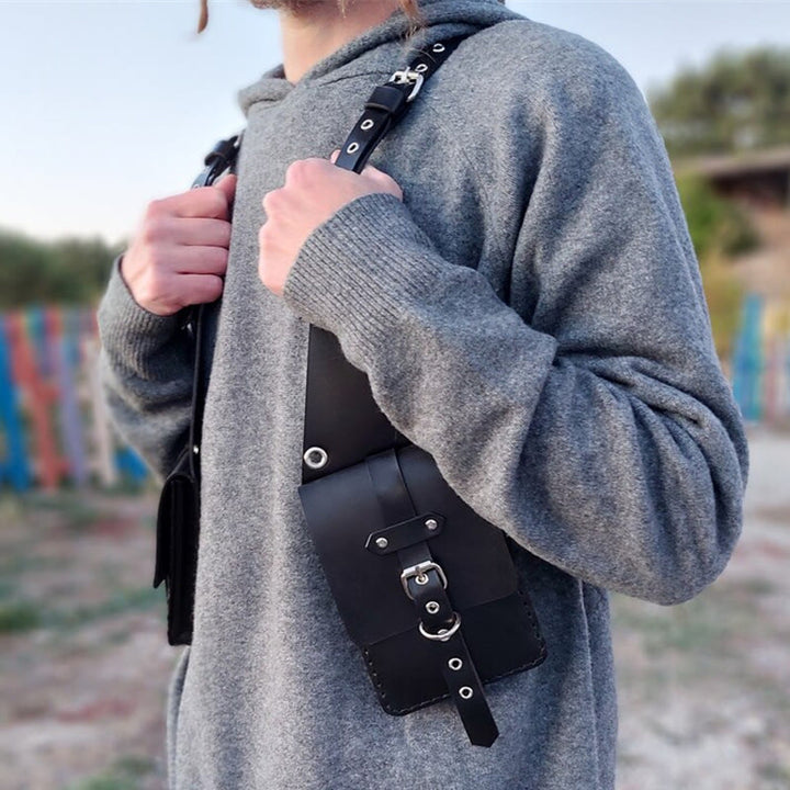 Retro Punk Anti-theft Mobile Phone Leather Shoulder Bag - image 4