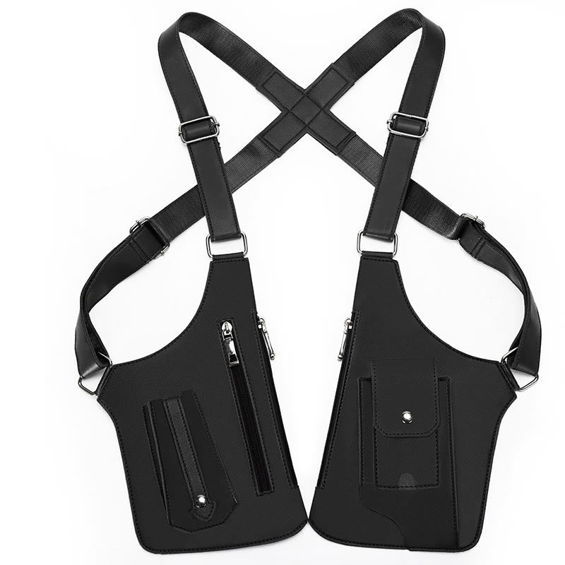 Outdoor Multi-Pocket High-Capacity Leather Underarm Shoulder Bag - Black - image 8