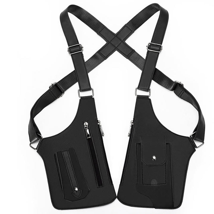 Outdoor Multi-Pocket High-Capacity Leather Underarm Shoulder Bag - Black - image 8