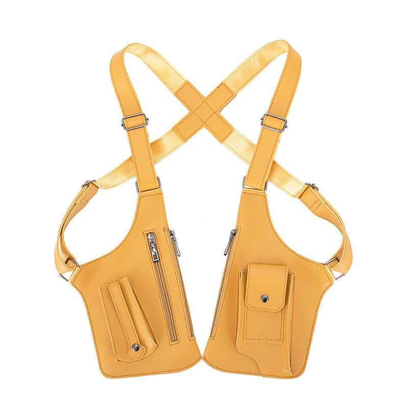 Outdoor Multi-Pocket High-Capacity Leather Underarm Shoulder Bag - Yellow - image 12