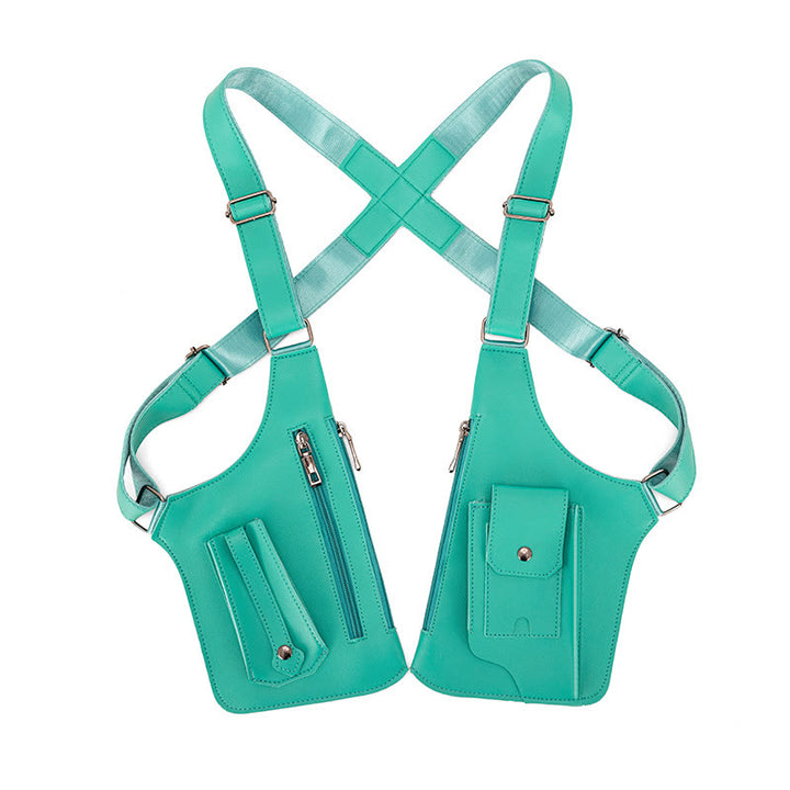 Outdoor Multi-Pocket High-Capacity Leather Underarm Shoulder Bag - Green - image 11