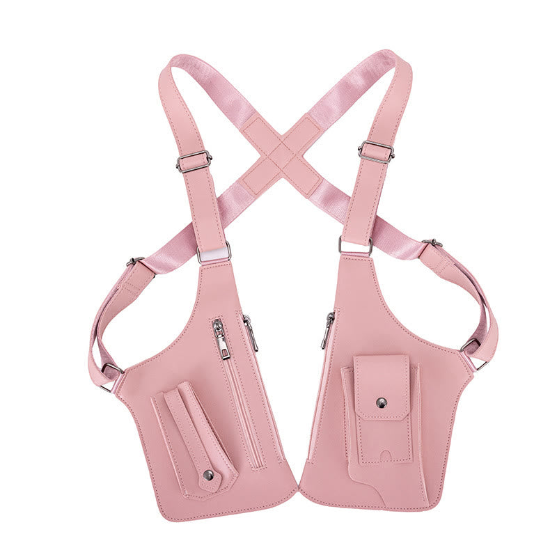 Outdoor Multi-Pocket High-Capacity Leather Underarm Shoulder Bag - Pink - image 13