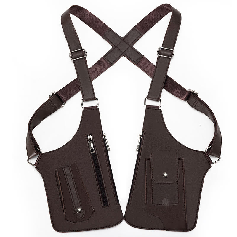 Outdoor Multi-Pocket High-Capacity Leather Underarm Shoulder Bag - Brown - image 9