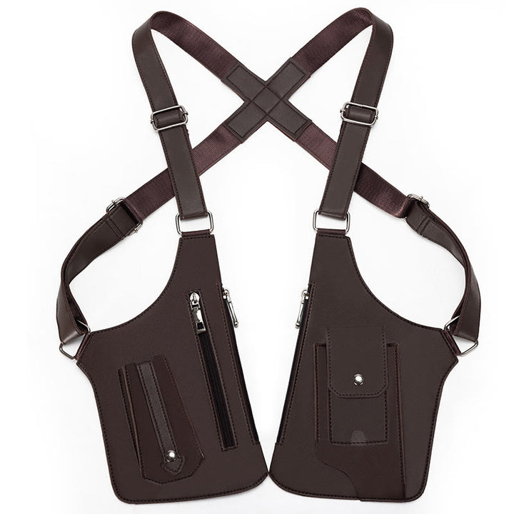 Outdoor Multi-Pocket High-Capacity Leather Underarm Shoulder Bag - Brown - image 9