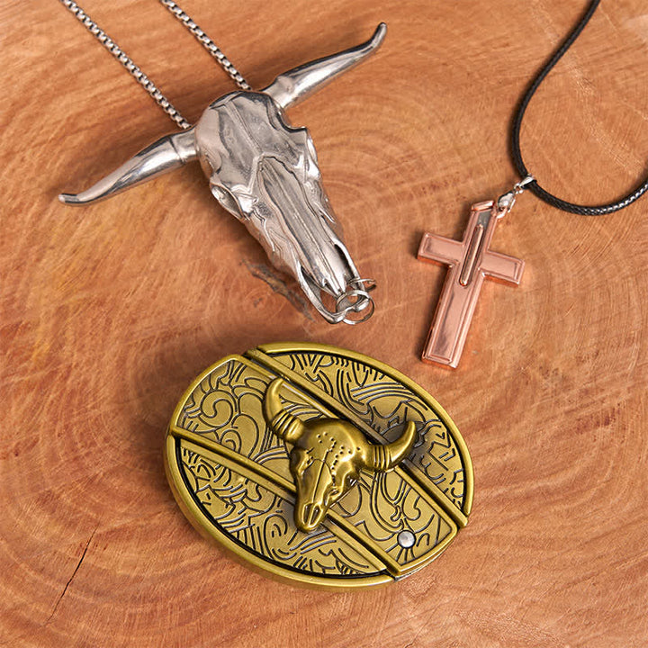 Bronze Bull DIY Hidden Knife Belt Buckle Cross Necklace Bundle Set - Bronze Bull - Without Belt - Not Include Belt - image 2