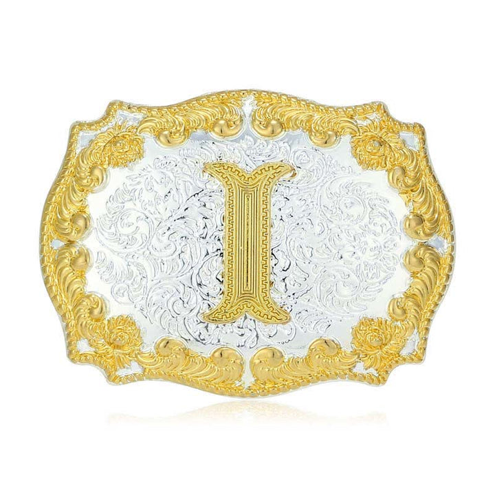 Men's DIY Golden Initial Letter Buckle Leather Belt - I - Without Belt - image 14