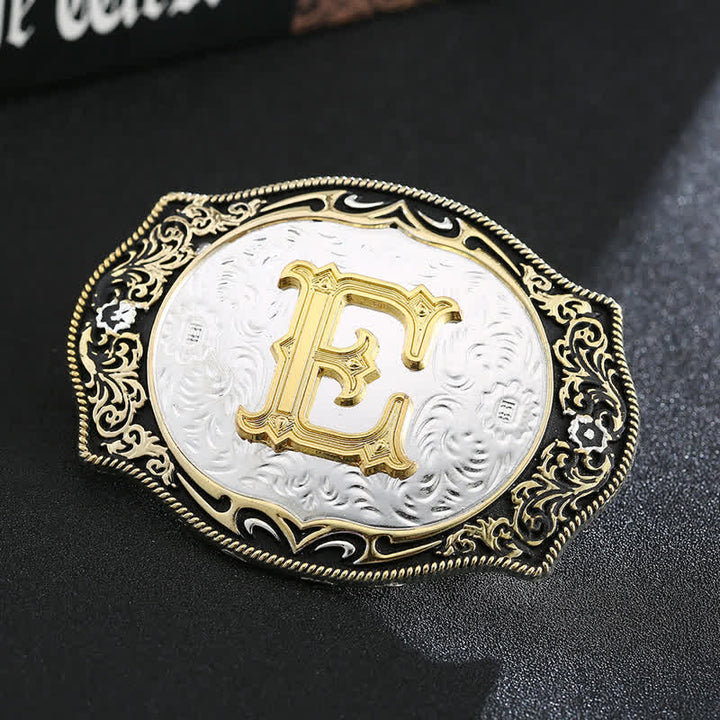 Golden Black DIY Retro Initial Letter Buckle Leather Belt - E - Without Belt - image 7