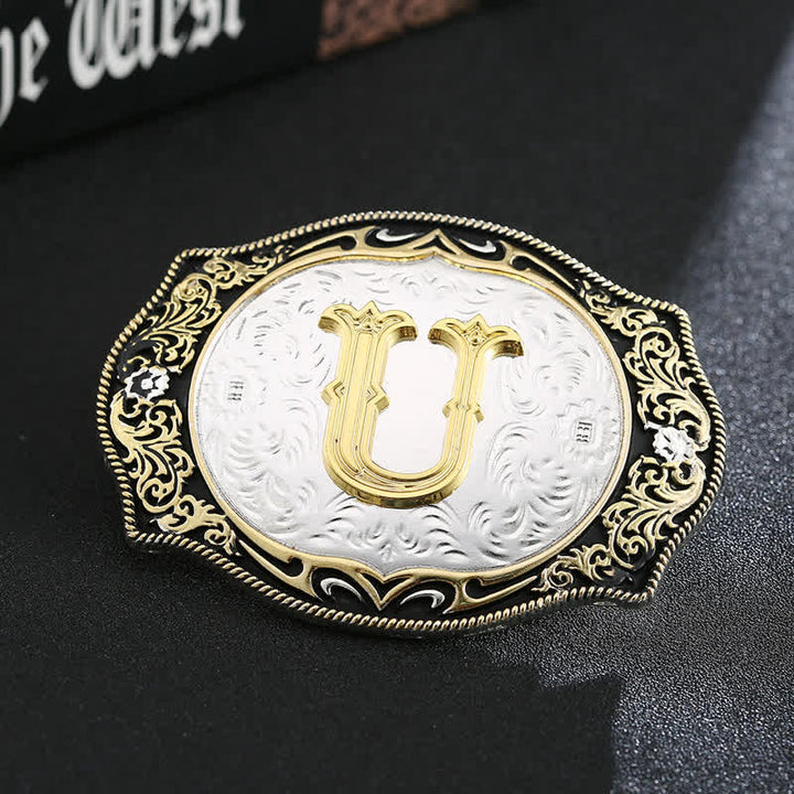Golden Black DIY Retro Initial Letter Buckle Leather Belt - U - Without Belt - image 23