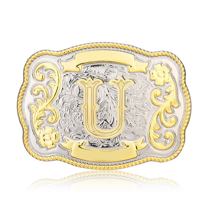 Golden & Silver DIY Western Initial Letter Buckle Leather Belt - U - Without Belt - image 20