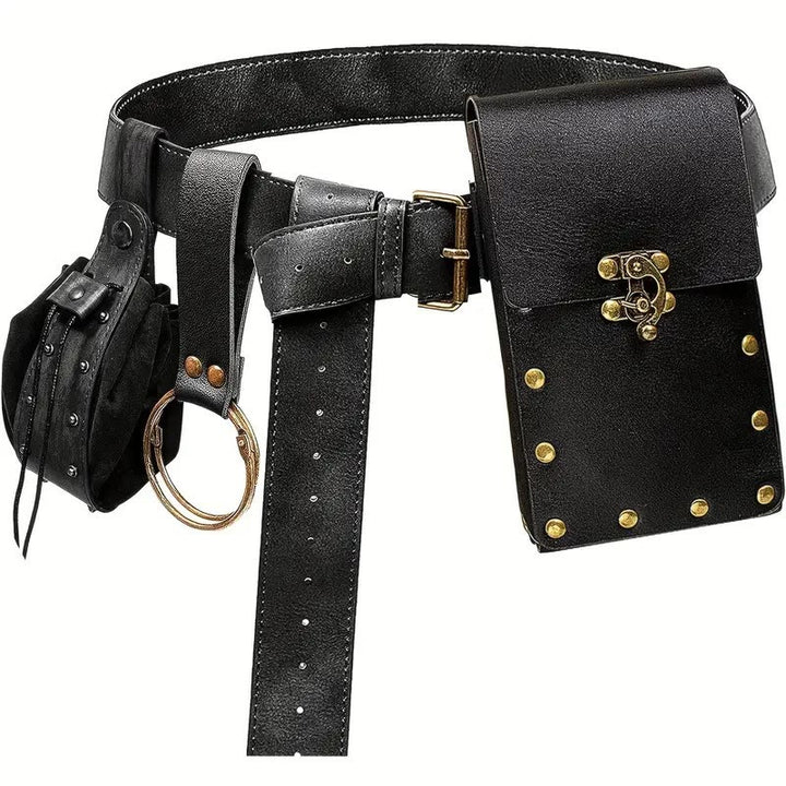Halloween Cosplay Costume Accessories Retro Belt With Belt Bag - 3Pcs - Black - image 3