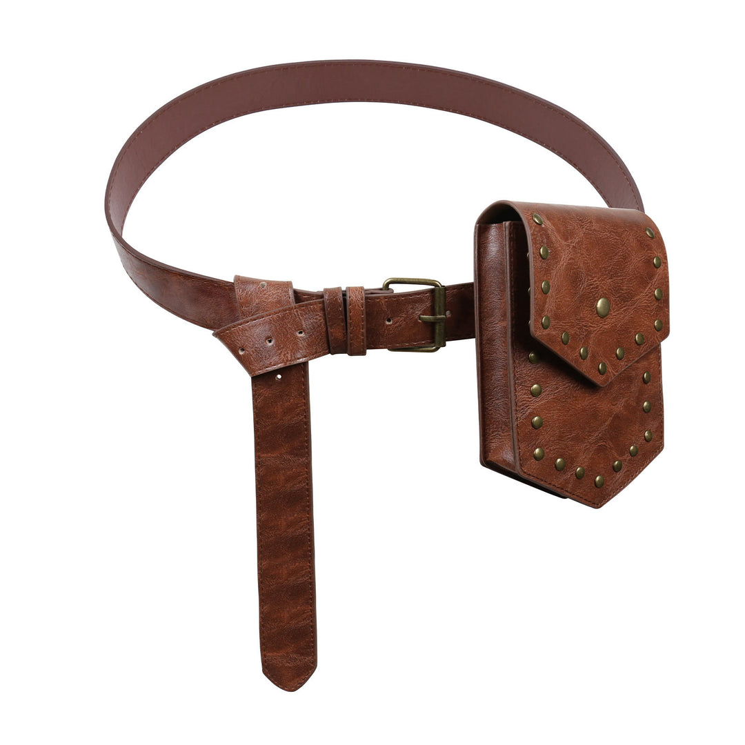 Medieval Style Halloween Cosplay Belt With Rivet Belt Bag - Belt + Rivet Belt Bag - Brown - image 1